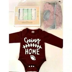 BNWT Newborn  Baby Bundle with Onesie, Bibs and Muslin Wascloths